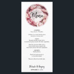 Elegant Rosa Peonies Bröllop Menu Meny<br><div class="desc">Den här designen har en massa rosa peonblommor. Peoniernas rosa och den vita halvogenomskinliga cirkeln ram omger titeln. Peonier är ett populärt urval av blommor från bröllop, eftersom de tillför elegans och nåd. En unik design som passar för ett rosa temat eller en päroninspirerad bröllop. Den svartfärgade chic som valts...</div>