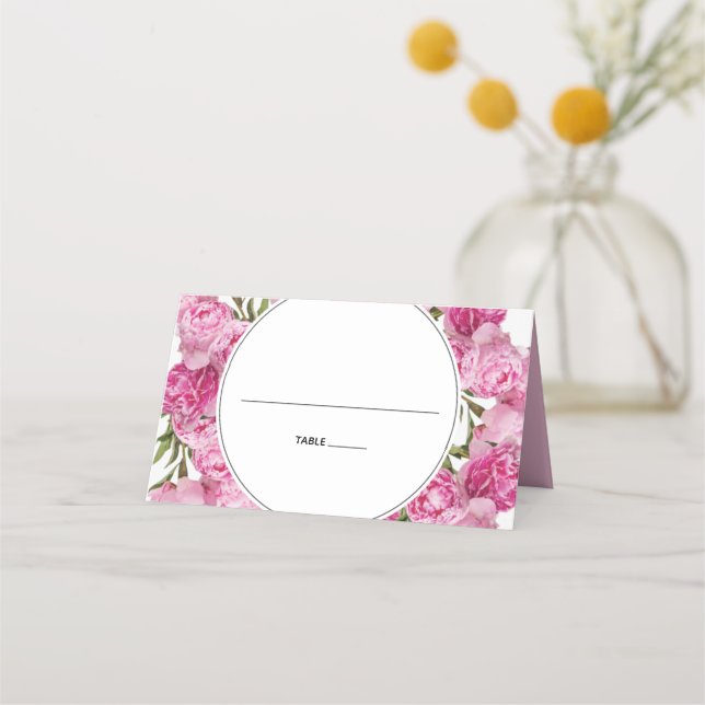 Elegant Rosa Peonies Bröllop Place Card Placeringskort (Framsida)