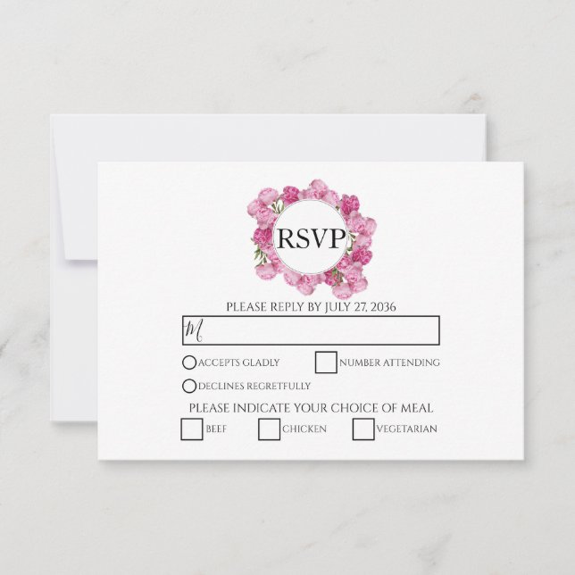 Elegant Rosa Peonies Bröllops OSA Cards (Framsida)