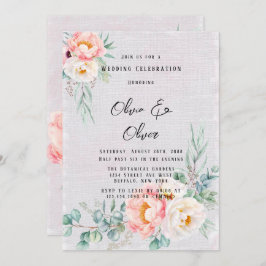 Elegant Rosa Peonies Eucalyptus Bröllop Inbjudningar