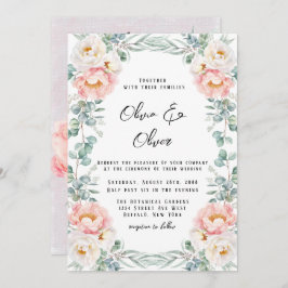 Elegant Rosa Peonies och Eucalyptus Bröllop Inbjudningar