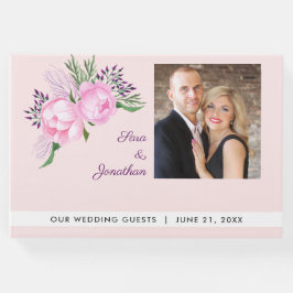 Elegant Rosa Peonies Photo Bröllop Gästböcker