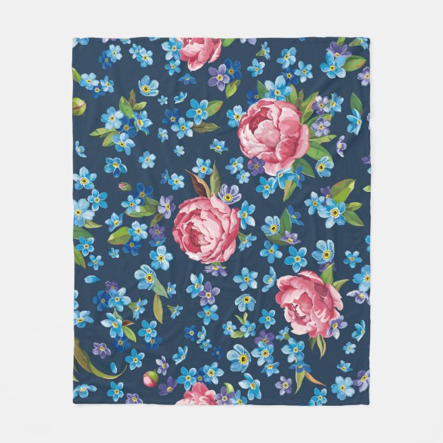 Elegant Rosa Peonies Retro Background Fleecefilt (Framsidan)