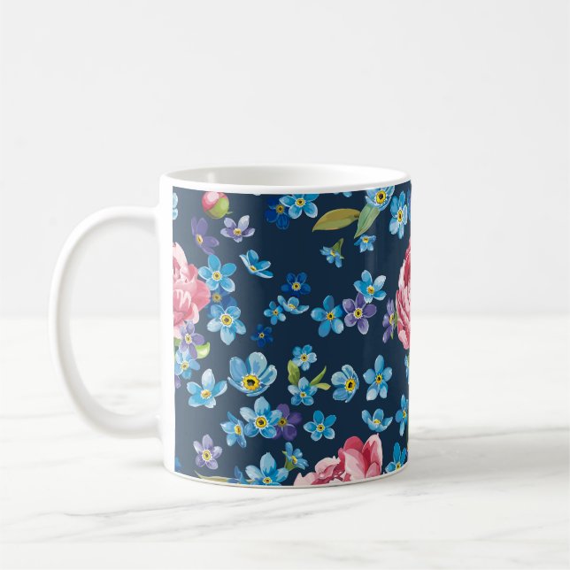 Elegant Rosa Peonies Retro Background Kaffemugg (Vänster)