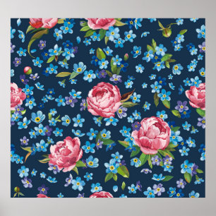 Elegant Rosa Peonies Retro Background Poster