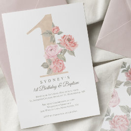 Elegant Rosa Peony Baby 1st Birthday & Baptism Inbjudningar