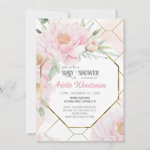 Elegant Rosa Peony Baby Shower Watercolor Inbjudningar