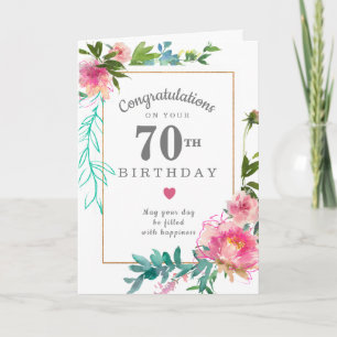 Elegant Rosa Peony Blommigt 70:e födelsedagen Kort
