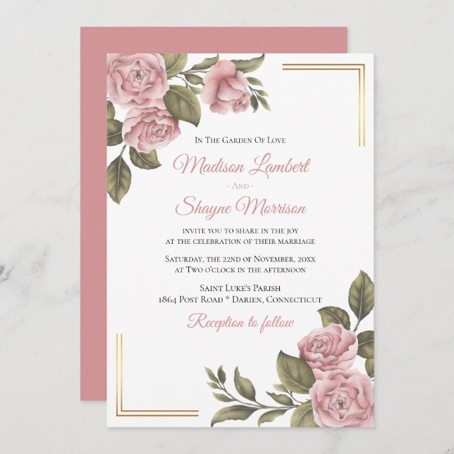 Elegant Rosa Peony Blommigt Bröllop Vår Botaniska  Inbjudningar (Fram/baksida)