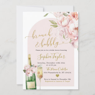 Elegant Rosa Peony Blommigt Brunch och Bubly Inbjudningar