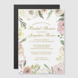 Elegant  Rosa Peony Blommigt Guld Möhippa Magnetisk Inbjudningskort