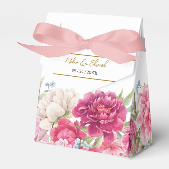 Elegant Rosa Peony Blommigts Wedor Favor Box Presentaskar (Framsidan Sidan)
