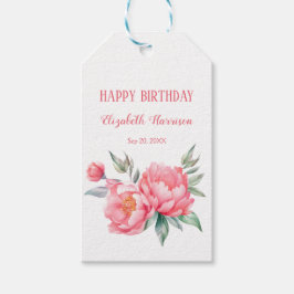 Elegant Rosa Peony Botanical Birthday Brunch Presentetikett