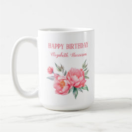 Elegant Rosa Peony Botanical Birthday Kaffemugg