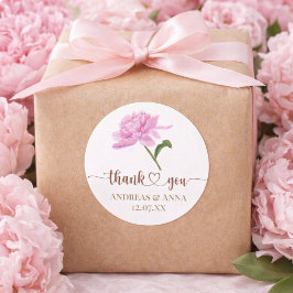 Elegant Rosa Peony Bröllop Tack Runt Klistermärke