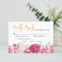 Elegant Rosa Peony Floral Bröllopsvar RSVP-kort