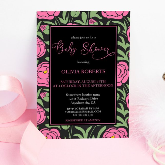 Elegant Rosa Peony Flowers Baby Shower Inbjudningar (Skapare uppladdad)