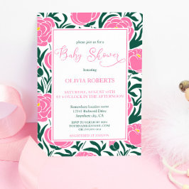 Elegant Rosa Peony Flowers Baby Shower Inbjudningar