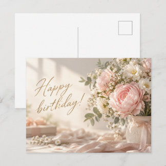 Elegant Rosa Peony Grattis på födelsedagen Postkor Vykort