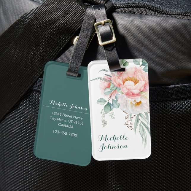 Elegant Rosa Peony Luggage Tag Bagagebricka (Skapare uppladdad)