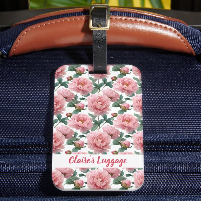 Elegant Rosa Peony Mönster Bagagebricka (Framsida Insitu 2)