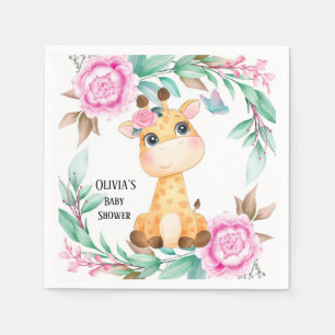 Elegant Rosa Peony och Cute Giraffe-Anpassningsbar Pappersservett