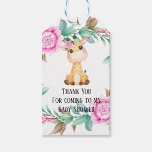 Elegant Rosa Peony och Cute Giraffe Presentetikett