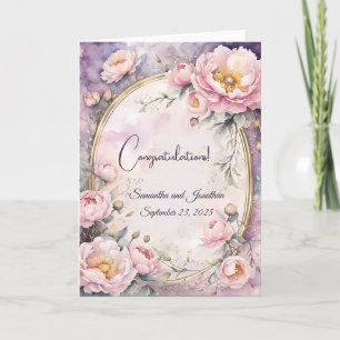 Elegant Rosa Peony Oval Ram Bröllop Kort
