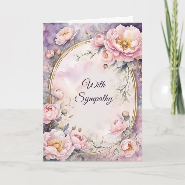 Elegant Rosa Peony Oval Ram Sympathy Kort (Framsida)