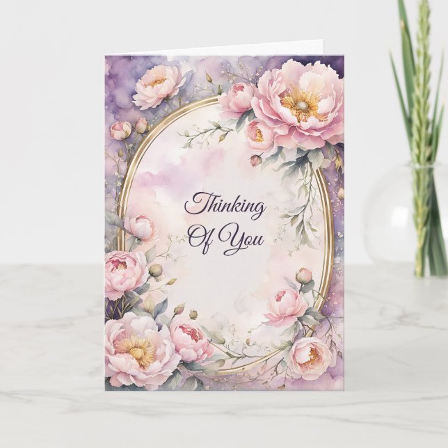 Elegant Rosa Peony Oval Ram tänker på dig Kort (Framsida)
