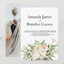 Elegant Rosa Peony Photo Bröllop Inbjudningar