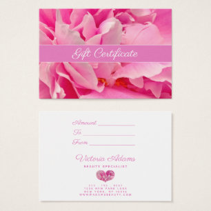 Elegant Rosa Peony Photo Salon Gift-certifikat Visitkort