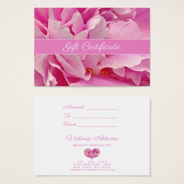 Elegant Rosa Peony Photo | Salon Gift-certifikat Visitkort (Framsida & baksida)