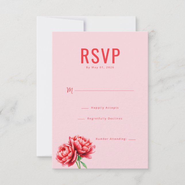 Elegant Rosa Peony RSVP-kort OSA Kort (Framsida)