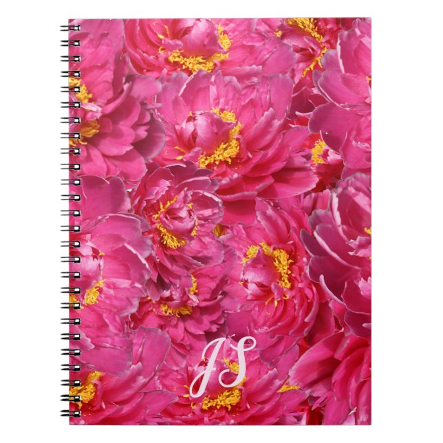 Elegant Rosa Peony Snyggt Calligraphy Monogram Anteckningsbok (Framsidan)