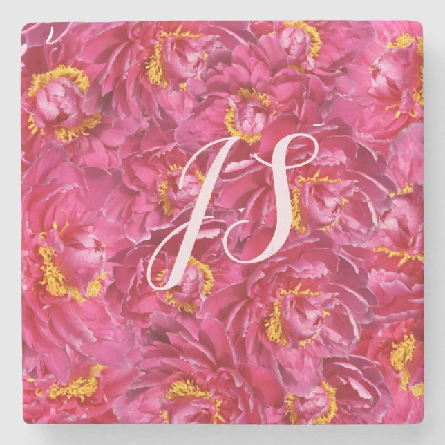 Elegant Rosa Peony Snyggt Calligraphy Monogram Stenunderlägg (Framsidan)