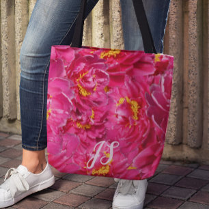 Elegant Rosa Peony Snyggt Calligraphy Monogram Tygkasse