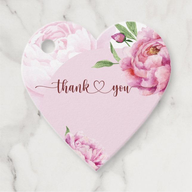 Elegant Rosa Peony Tacksamhetskort Gåvor Etiketter (Framsida)