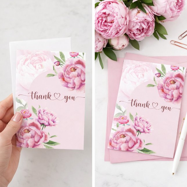 Elegant Rosa Peony Tacksamhetskort Tack Kort (Thank You Cards Peony)