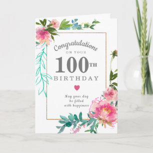 Elegant rosa peonyblomma 100-årsdag kort