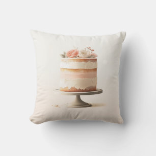 Elegant Rosa Persika Blommig Tårta Köket Bageri Kudde