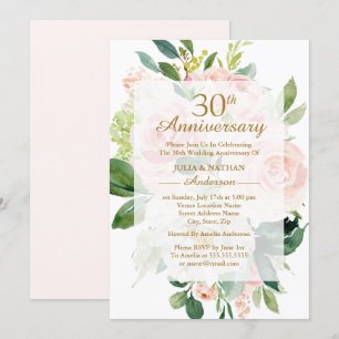Elegant Rosa Persikoblomning 30-års bröllopsdag Inbjudningar