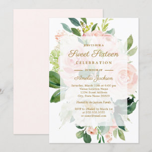 Elegant Rosa Persikoblomning Sweet Sixteen Inbjudningar