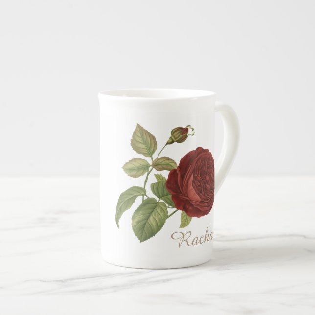 Elegant Rosa Personlig Benporslin Mugg (Framsida höger)