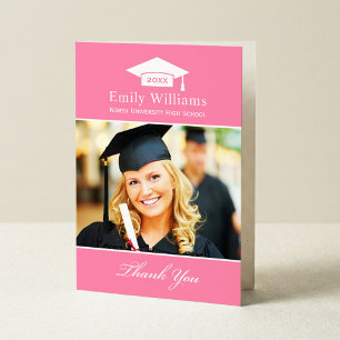 Elegant Rosa Personlig Studenten Photo Tack Kort