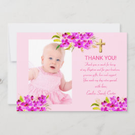 Elegant Rosa Photo Guld Kor Girl Girl Baptism Tack Kort