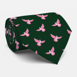Elegant Rosa Pigeon om Mörk grönt sjölösa Mönster Slips