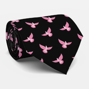 Elegant Rosa Pigeon på Black Seamless Mönster Slips