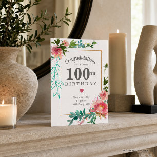 Elegant Rosa Pion Blommig 100-årsdag Kort