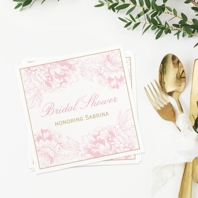 Elegant Rosa Pion Bröllopsdusch Bröllop Pappersservett (Skapare uppladdad)